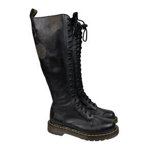 Rare Dr. Doc Martens 11550 Floral Skull Knee High Lace Up Boots Women's 5